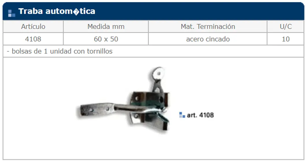Herrajes general — ficha de catálogo 10