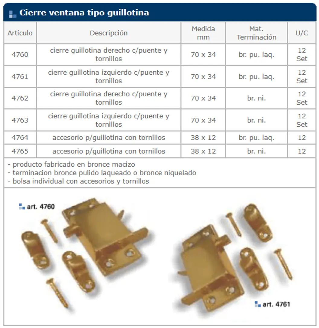 Herrajes general — ficha de catálogo 20