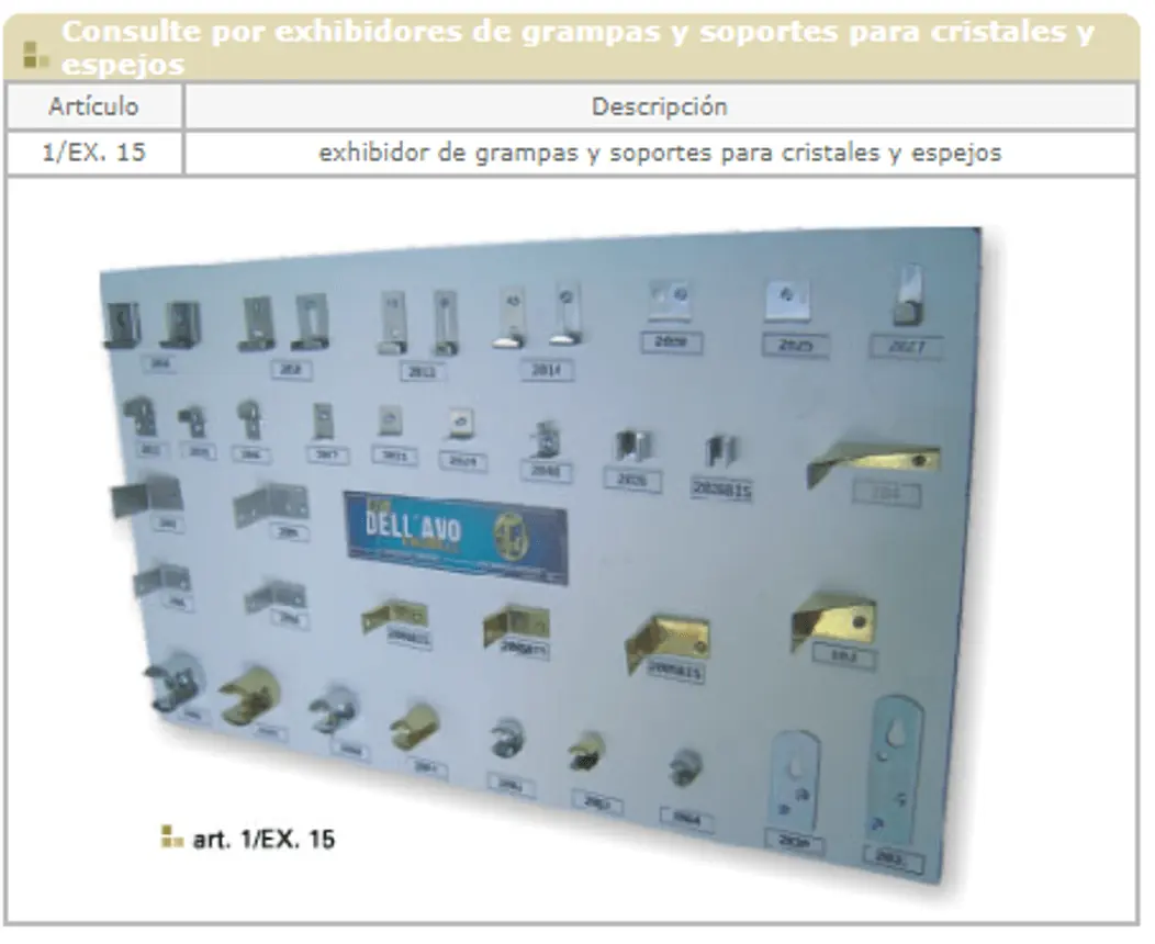 Soportes y grampas para espejo — ficha de catálogo 7