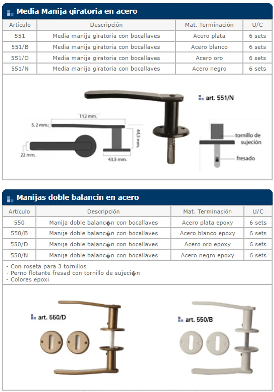 Manijas y manijones para obras — ficha de catálogo 1
