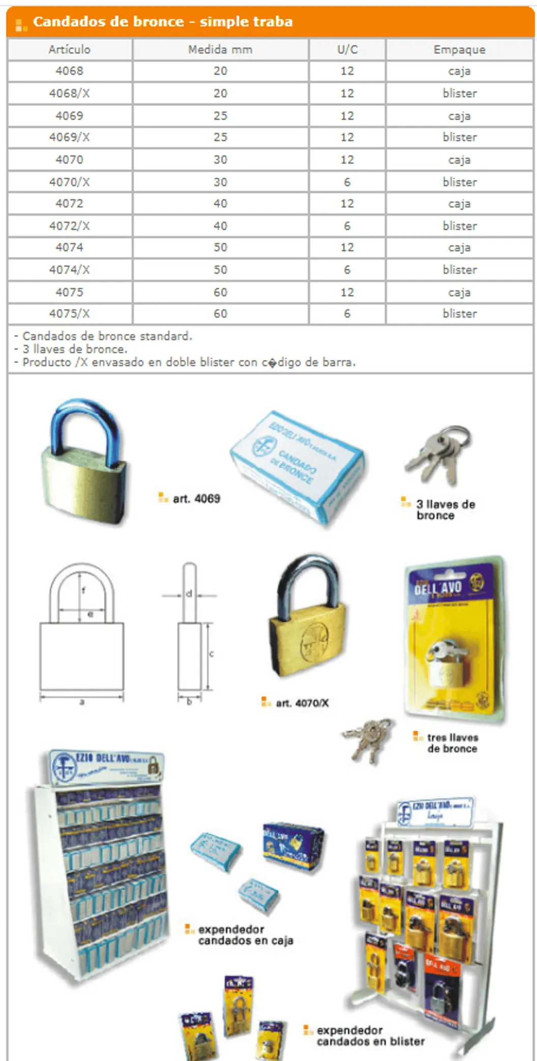 Candados de bronce y acero — ficha de catálogo 2