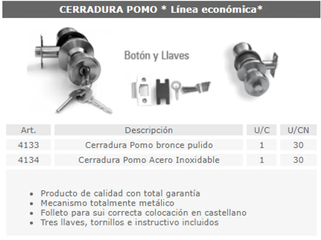 Cerraduras y pasadores con llave — ficha de catálogo 10