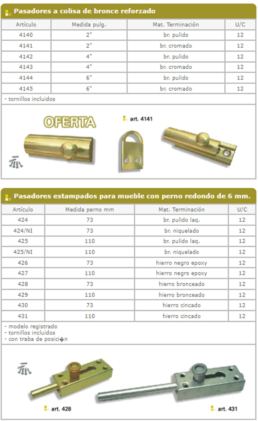 Pasadores — ficha de catálogo 19