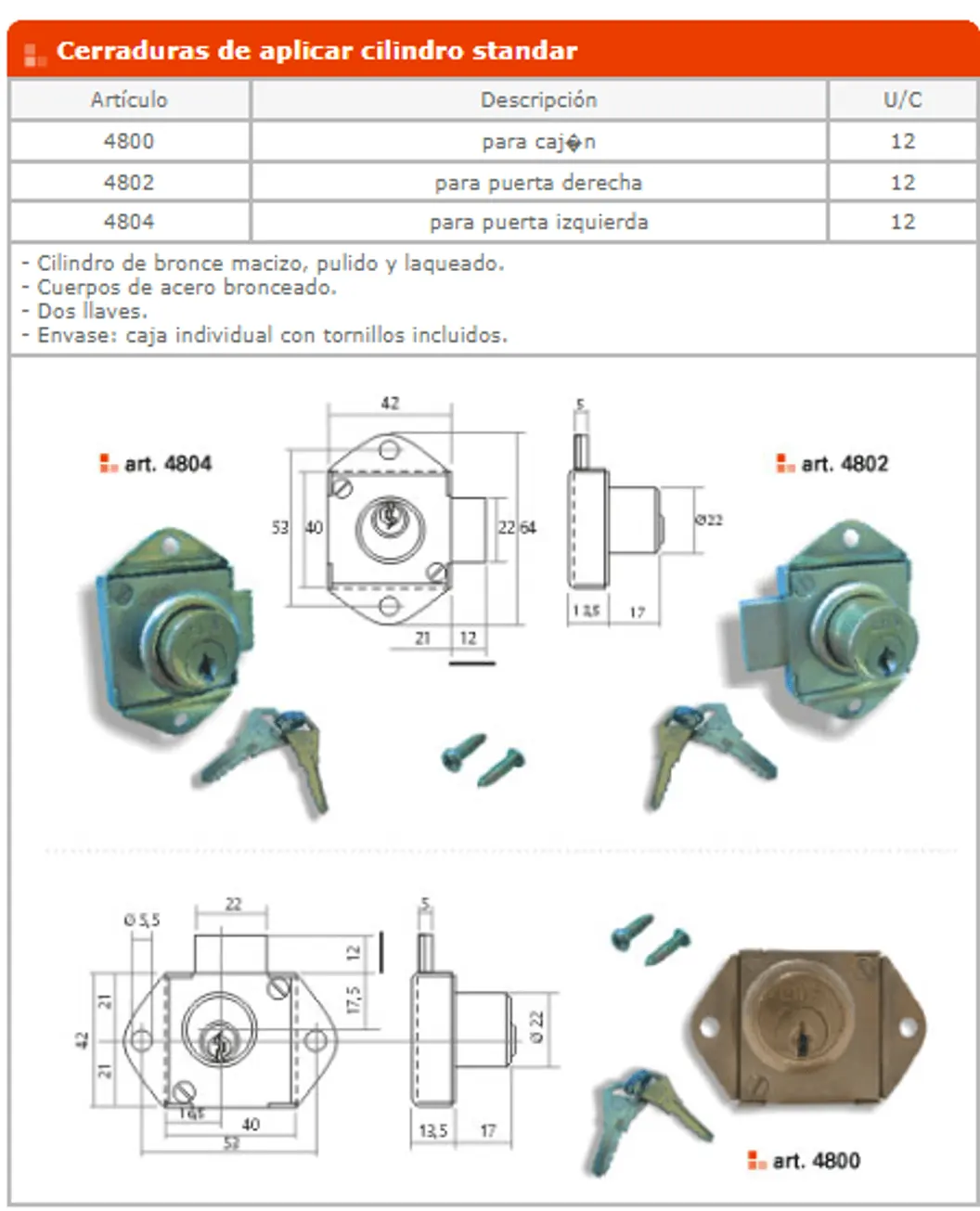 Cerraduras para muebles — ficha de catálogo 4