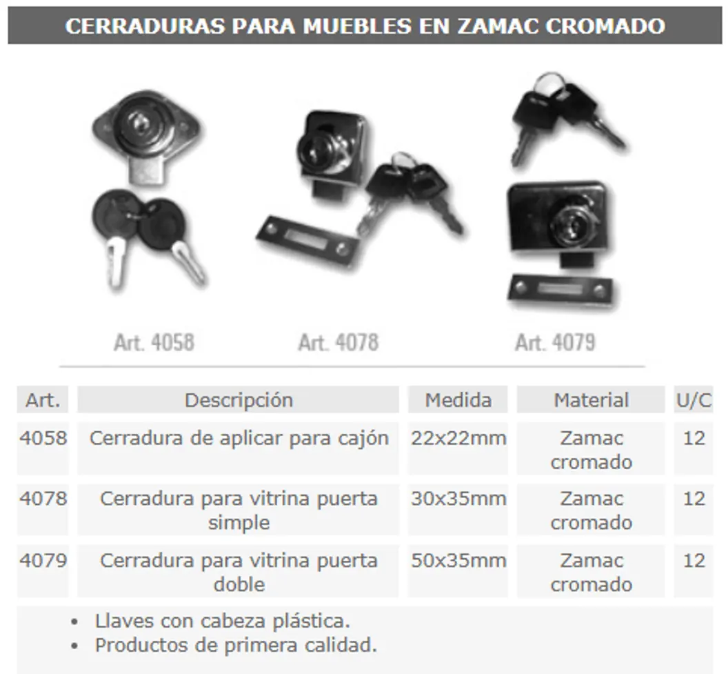 Cerraduras para muebles — ficha de catálogo 13