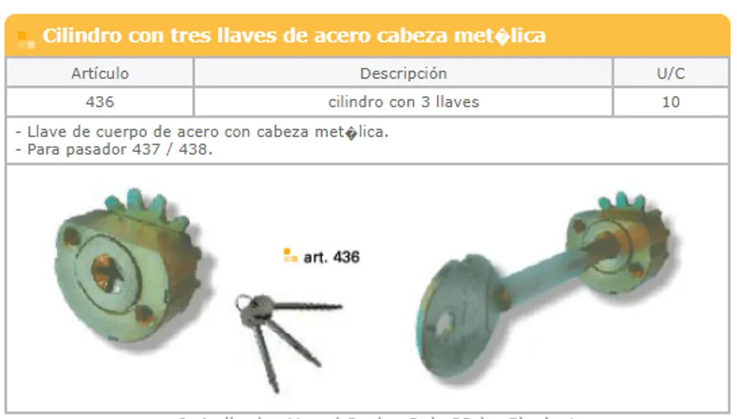 Cerraduras y pasadores con llave — ficha de catálogo 5
