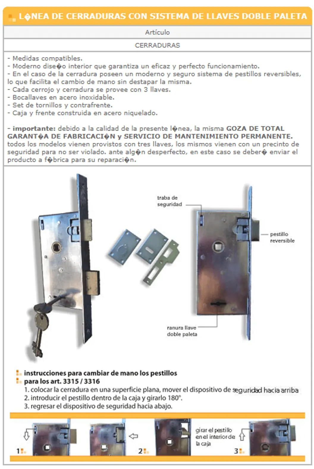 Cerraduras y pasadores con llave — ficha de catálogo 18