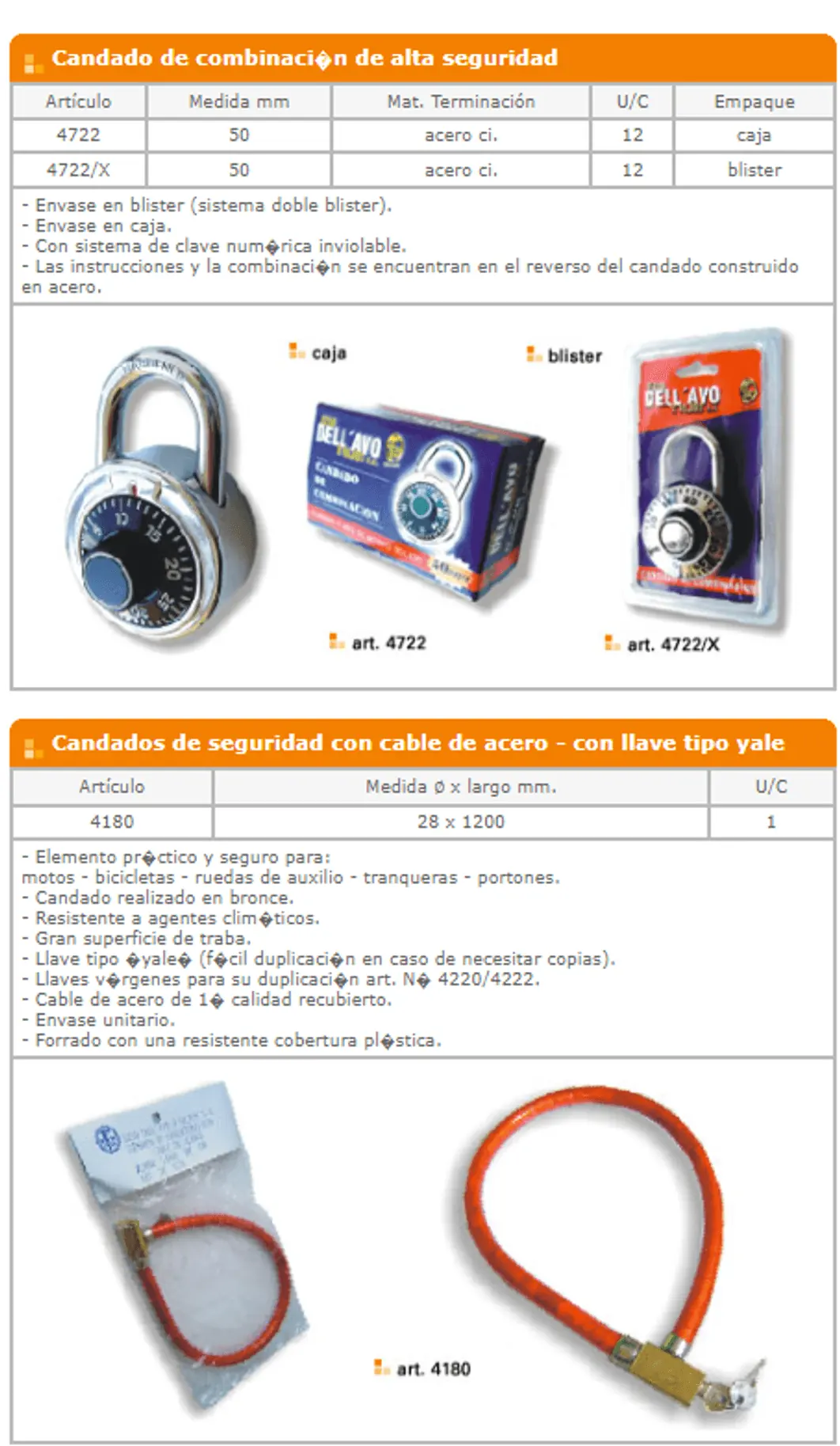 Candados de bronce y acero — ficha de catálogo 3