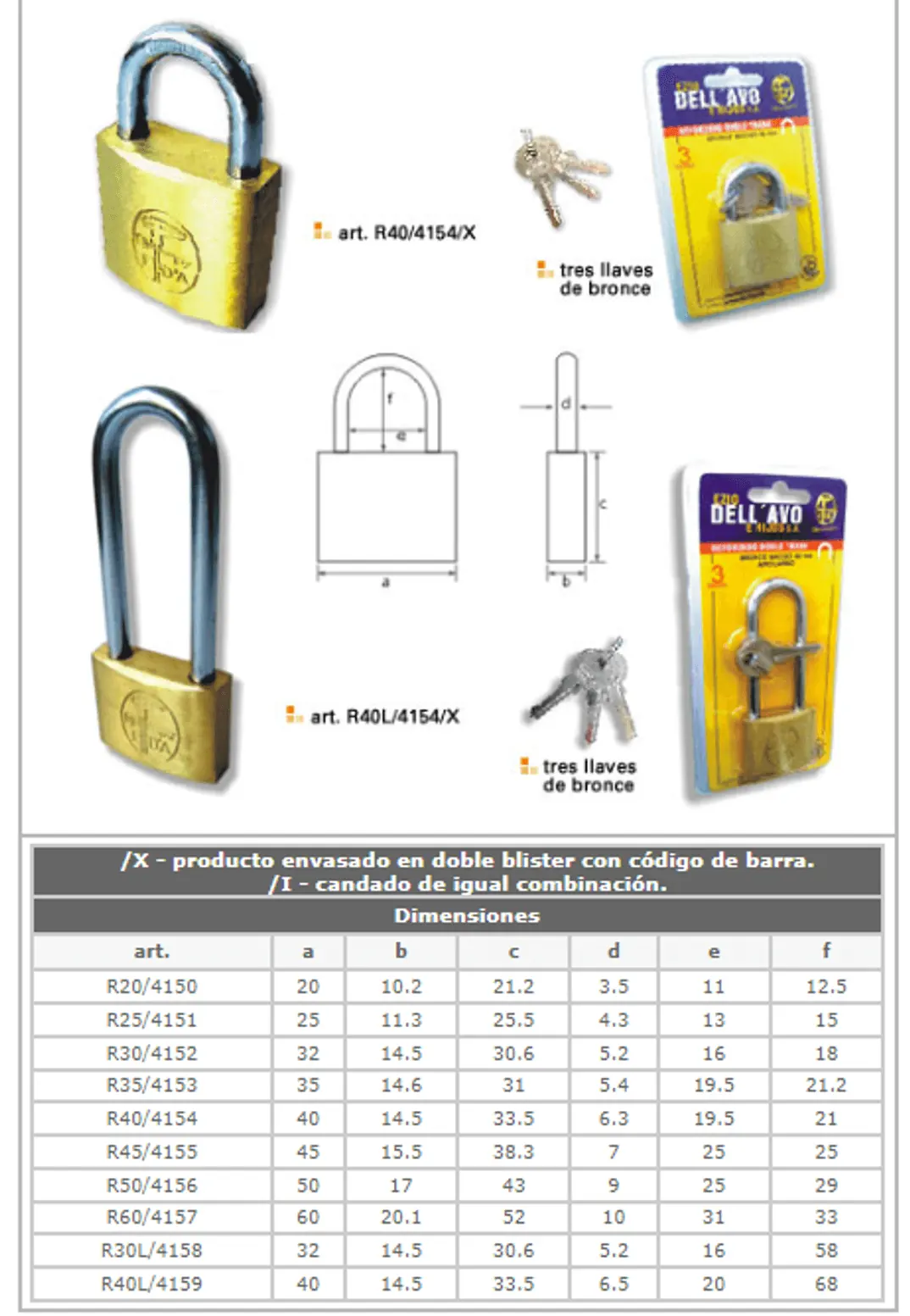 Candados de bronce y acero — ficha de catálogo 6
