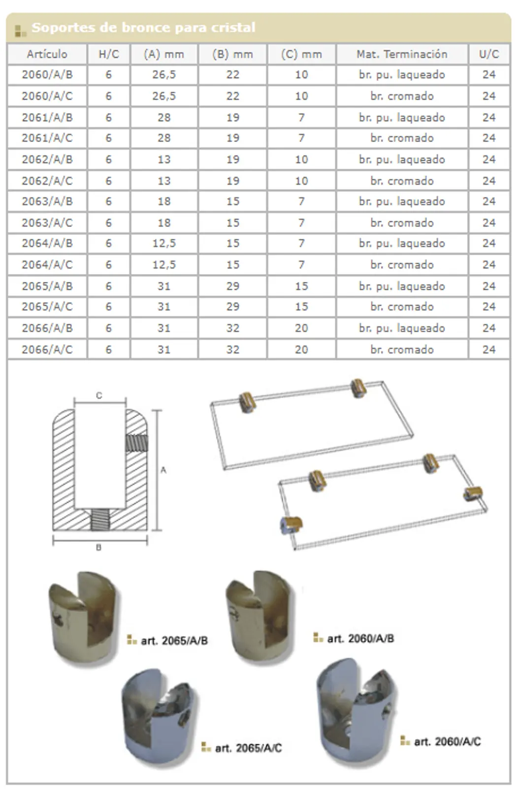 Soportes y grampas para espejo — ficha de catálogo 5