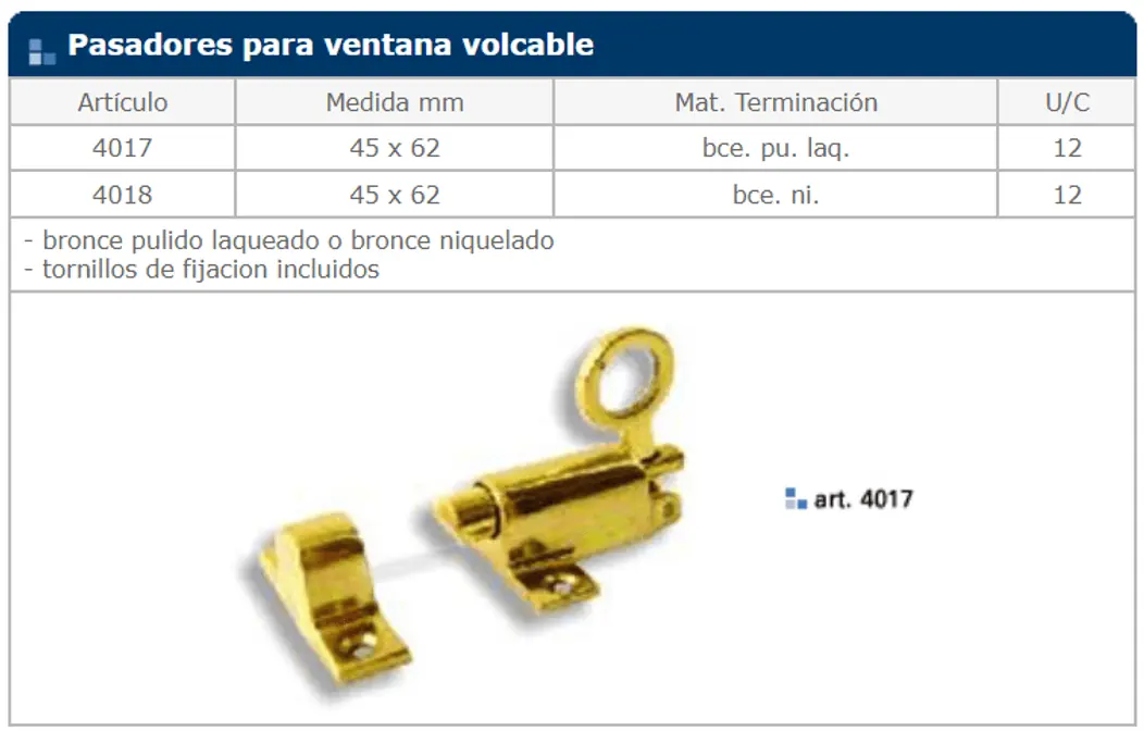 Herrajes general — ficha de catálogo 14