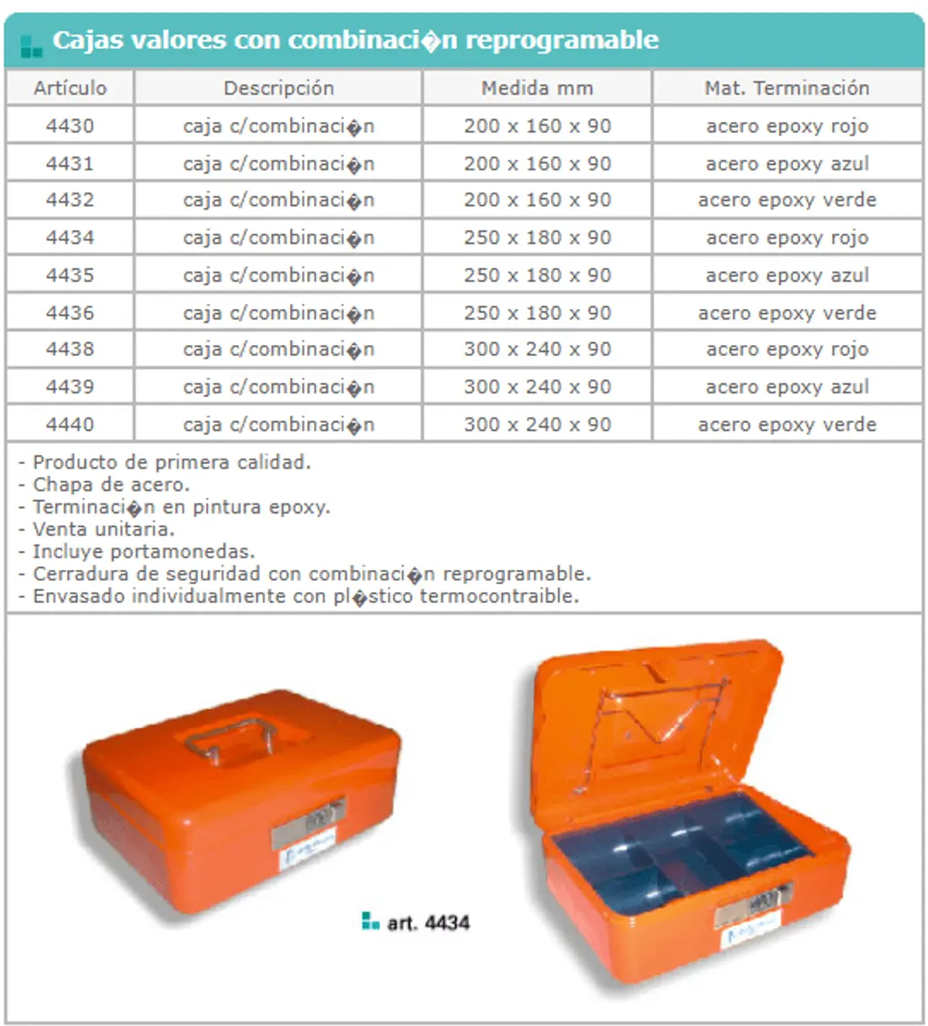 Cajas caudales y portallaves — ficha de catálogo 2